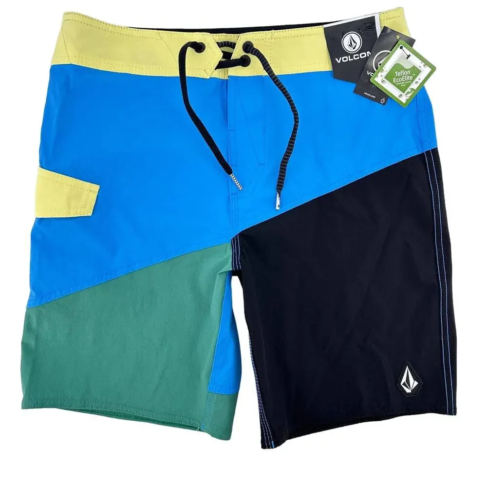 Volcom Halved Liberator Swim Trunks Boardshorts Maliblue Boys Size 18 XL